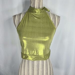Codigo NWT Love Yourself Green Y2K Metallic High Neck  Crop Top Size Large